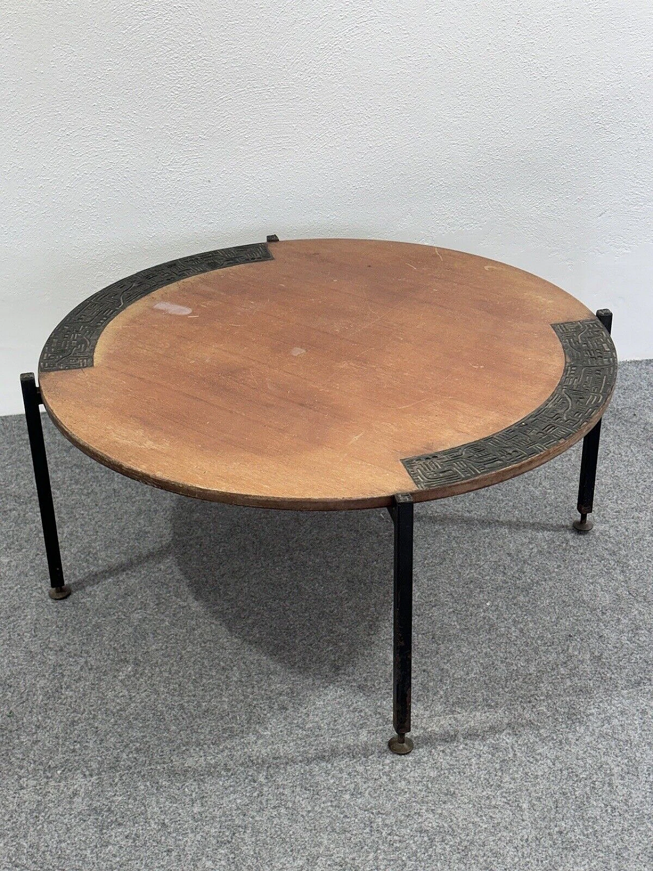 Round metal and wood coffee table by Silvio Cavatorta, 1960s 10