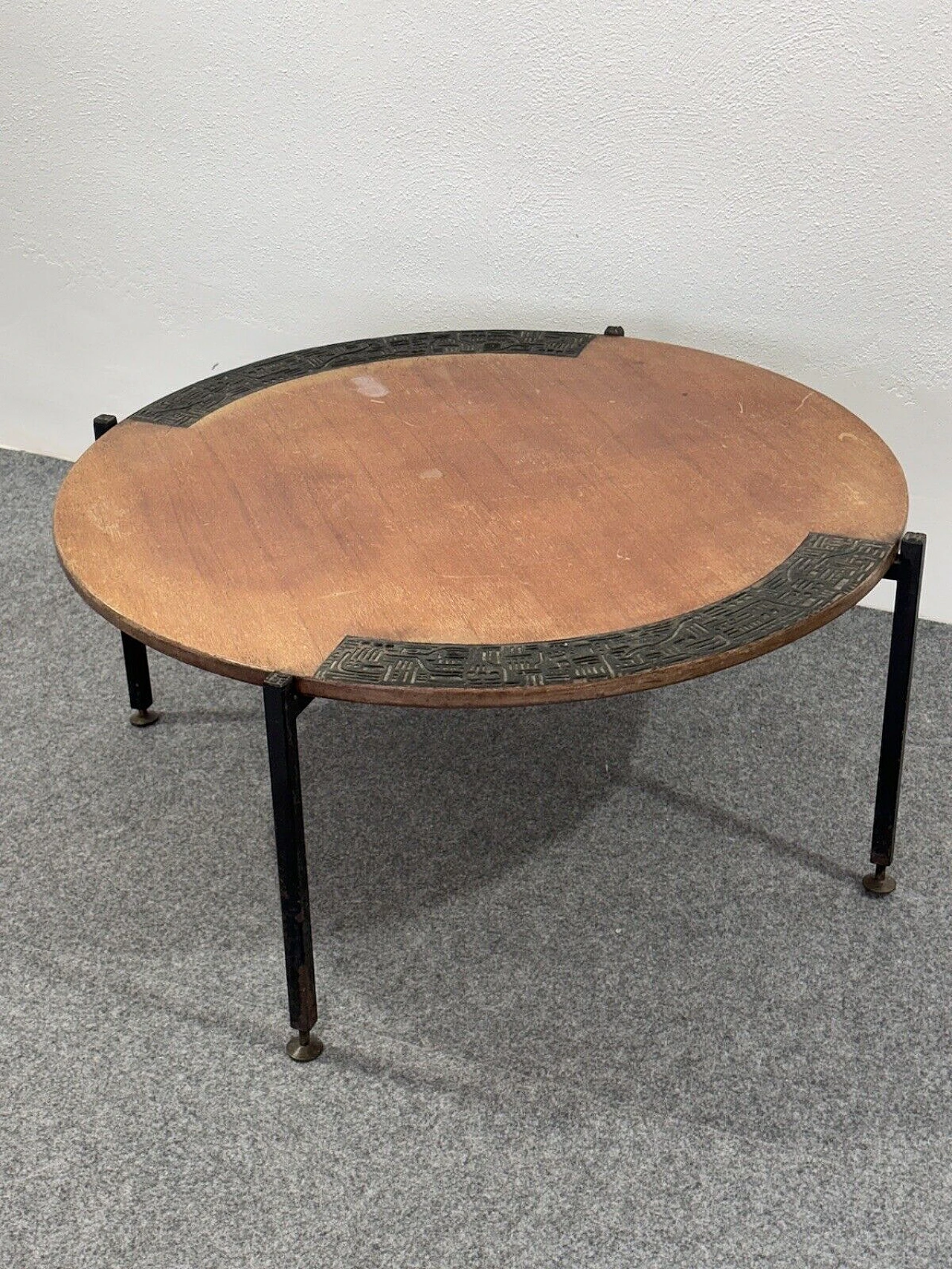 Round metal and wood coffee table by Silvio Cavatorta, 1960s 11