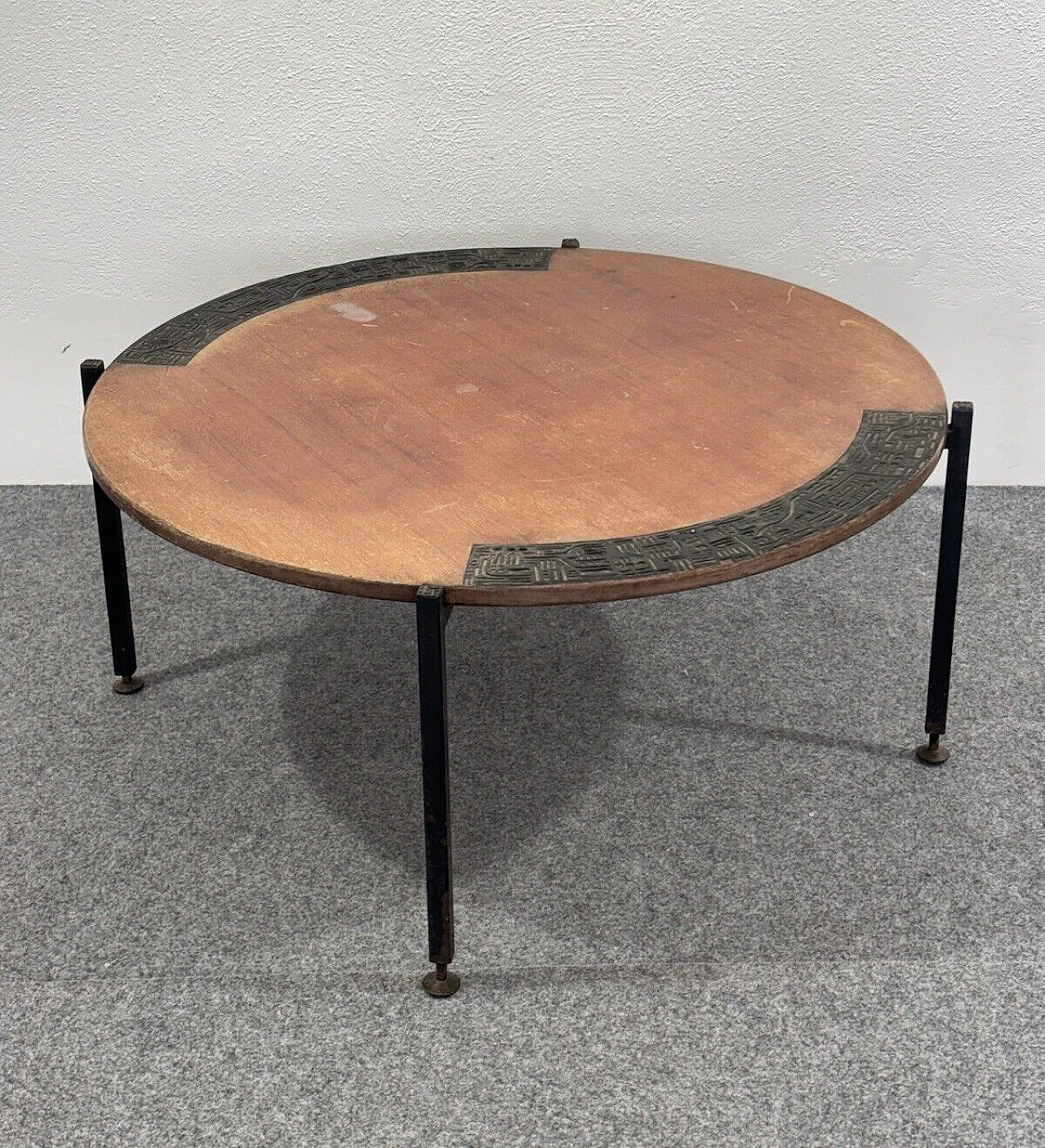 Round metal and wood coffee table by Silvio Cavatorta, 1960s 12