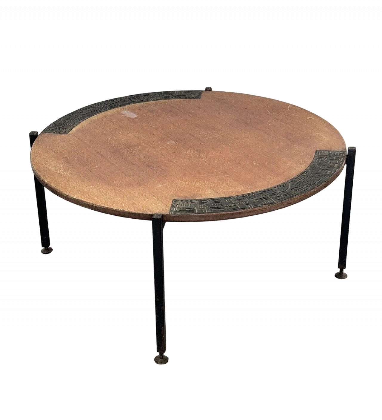 Round metal and wood coffee table by Silvio Cavatorta, 1960s 13