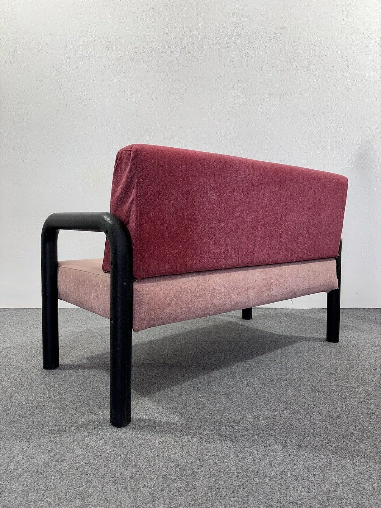 Expanded polyurethane and pink fabric two-seater sofa, 1980s 6