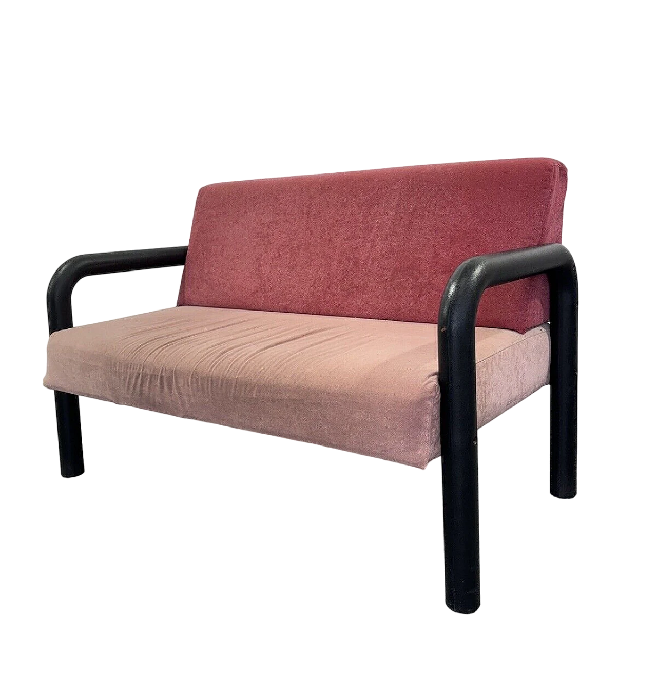 Expanded polyurethane and pink fabric two-seater sofa, 1980s 10