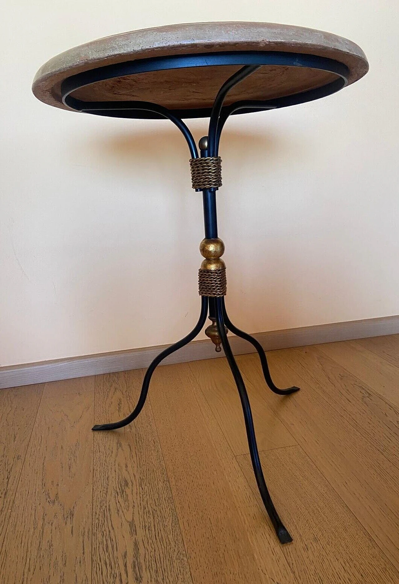 French ceramic and wrought iron bistro side table, 1990s 3