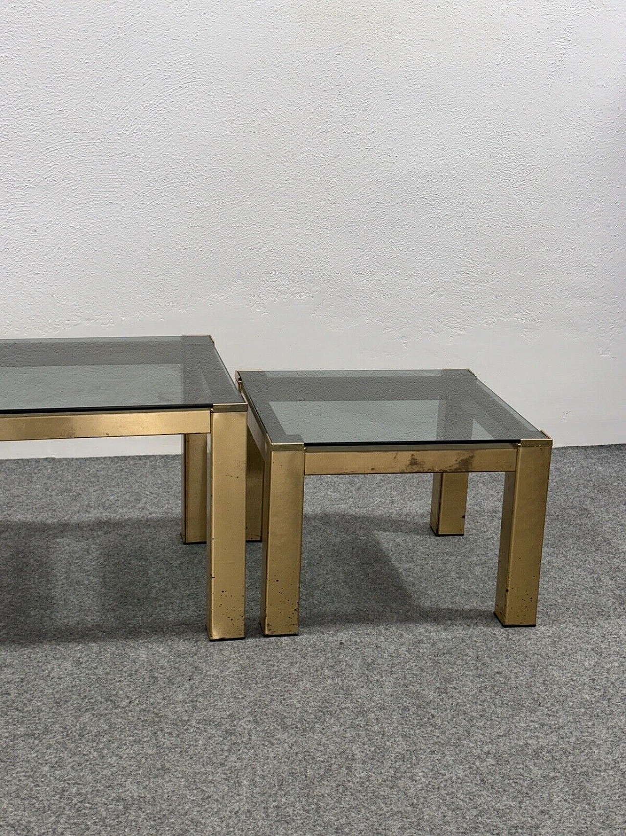 3 Nesting tables in brass and smoked crystal, 1970s 4