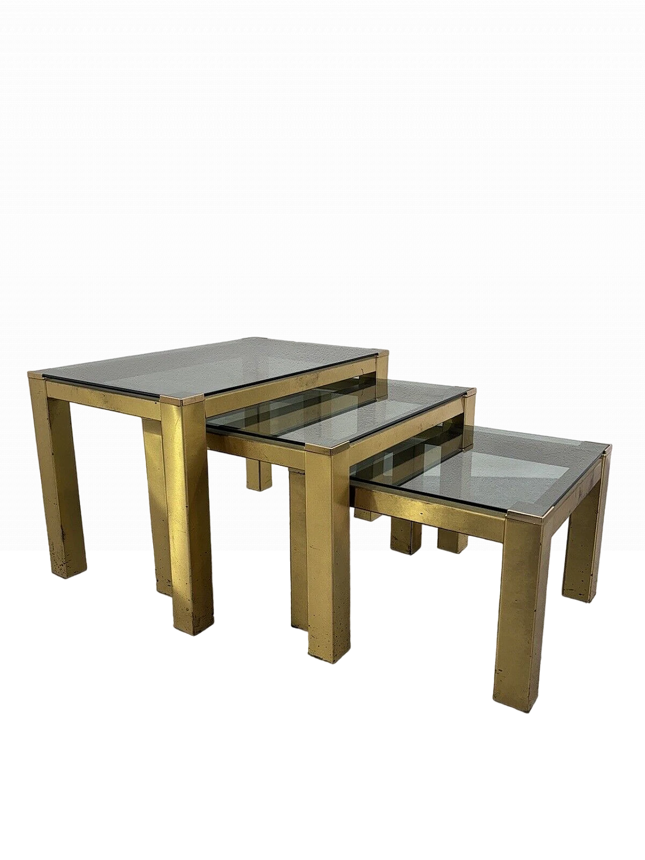 3 Nesting tables in brass and smoked crystal, 1970s 11