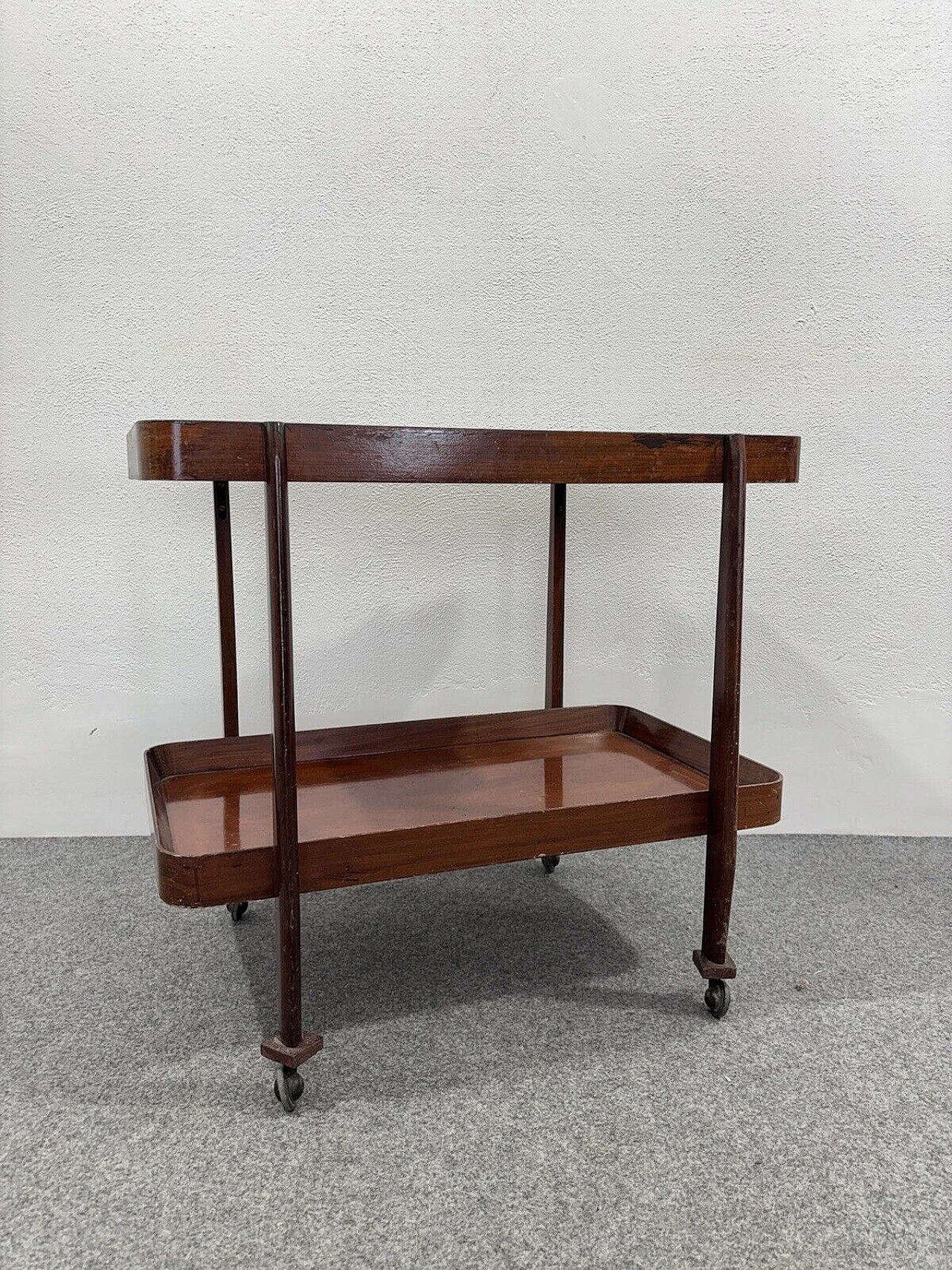 Wood food cart with double shelf, 1950s 1