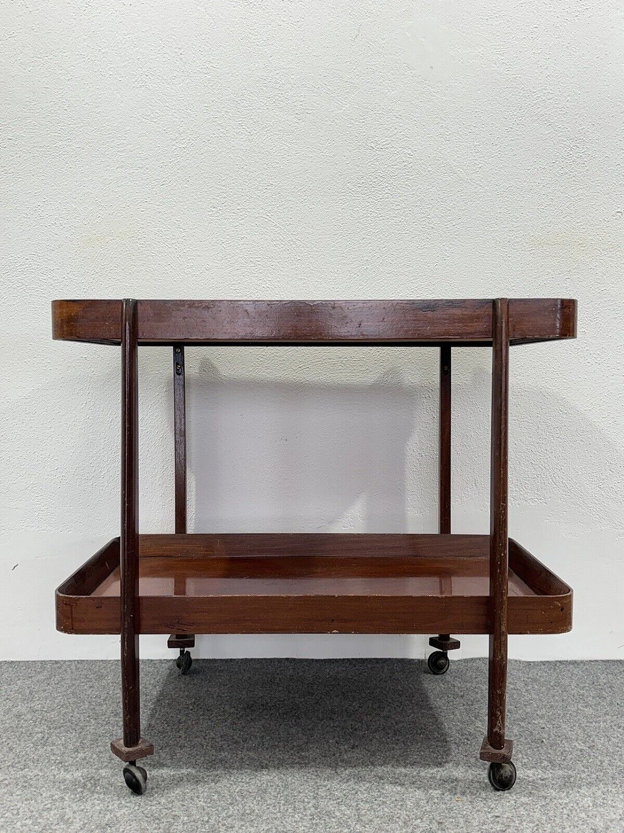 Wood food cart with double shelf, 1950s 3