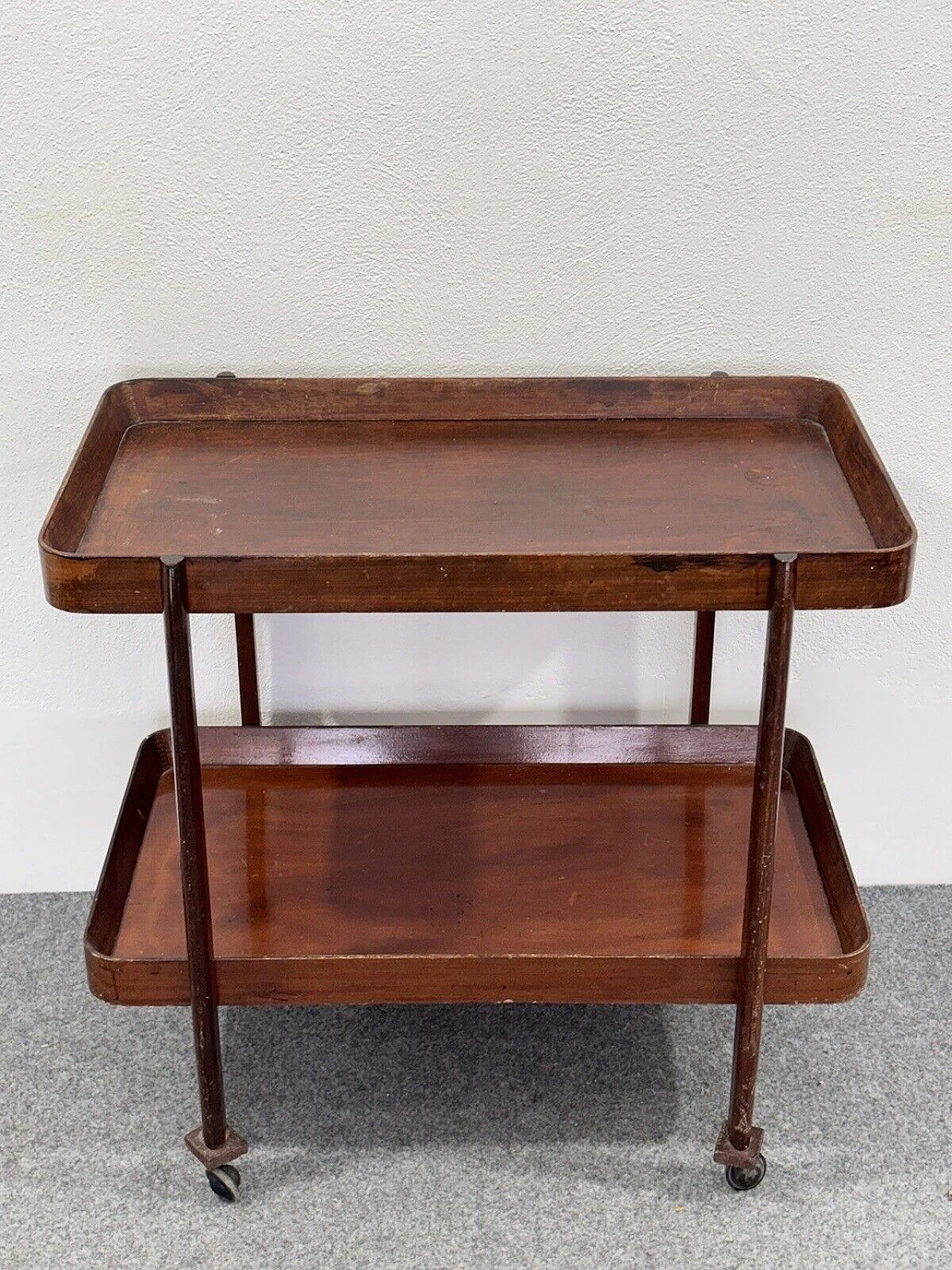 Wood food cart with double shelf, 1950s 5