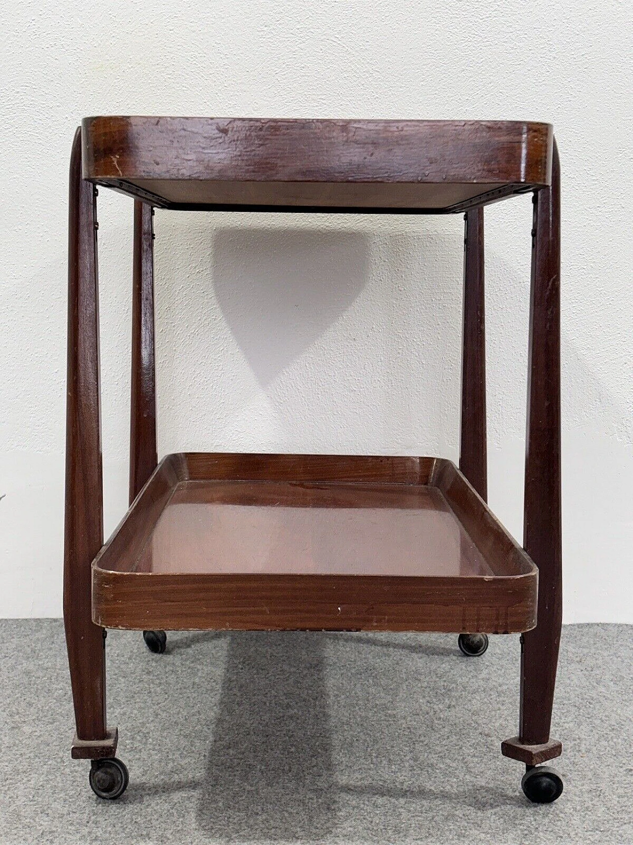 Wood food cart with double shelf, 1950s 6