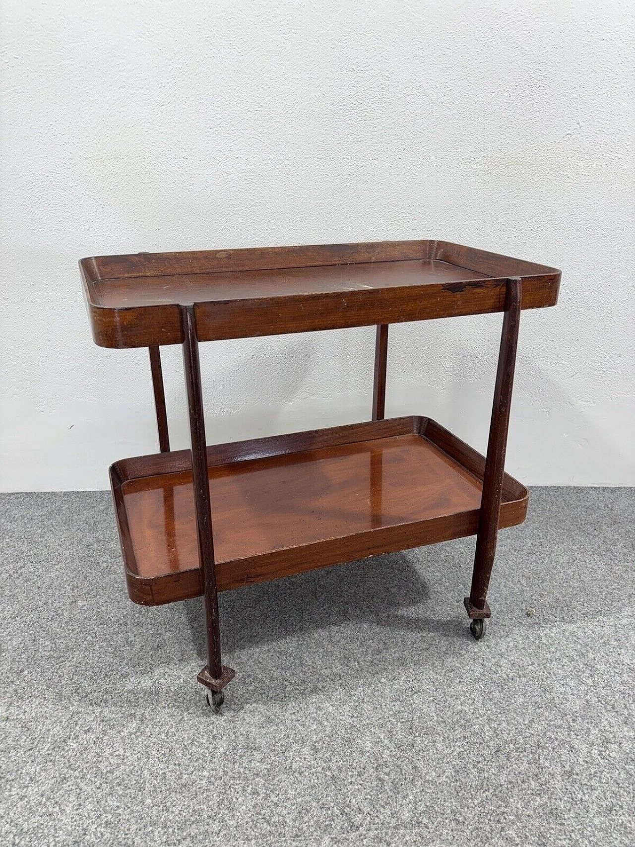 Wood food cart with double shelf, 1950s 8