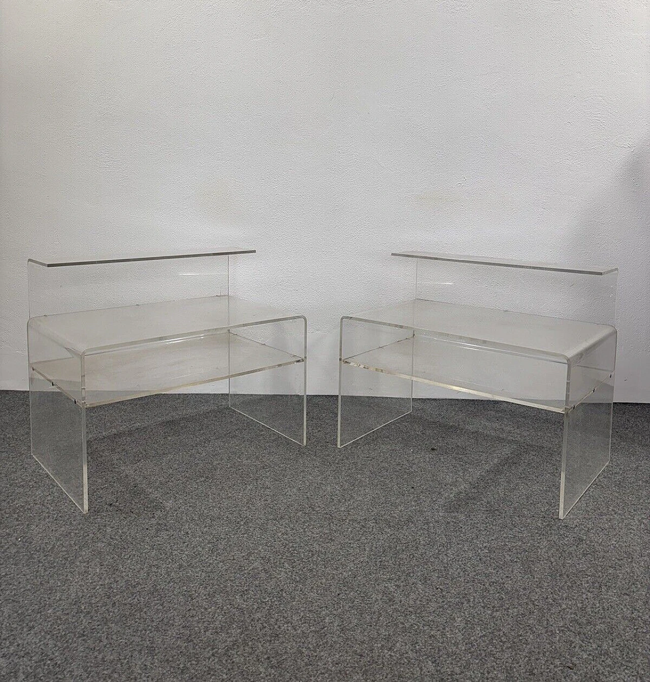 Pair of Space Age transparent acrylic bedside tables, 1970s 1