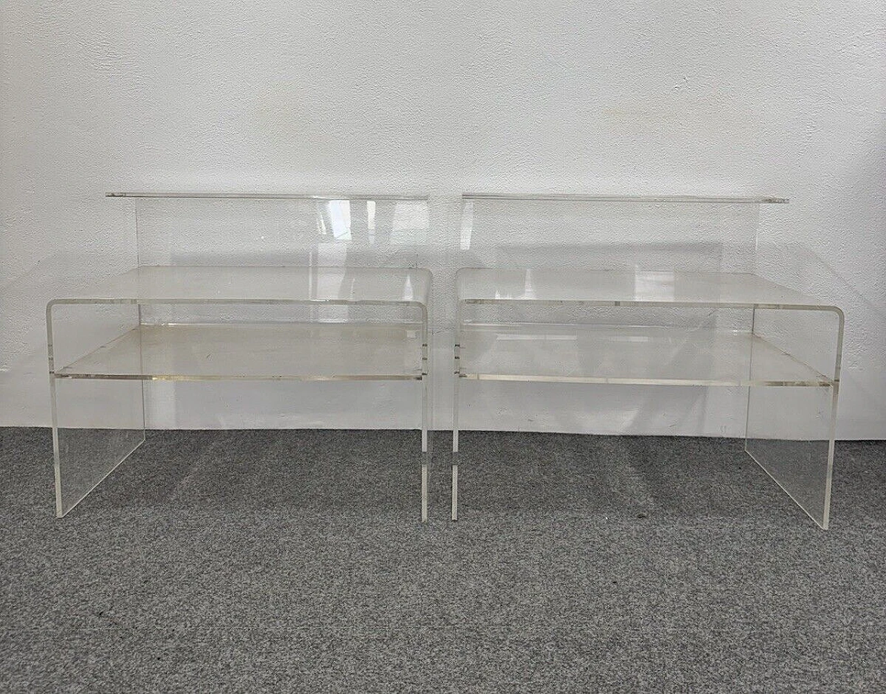 Pair of Space Age transparent acrylic bedside tables, 1970s 2