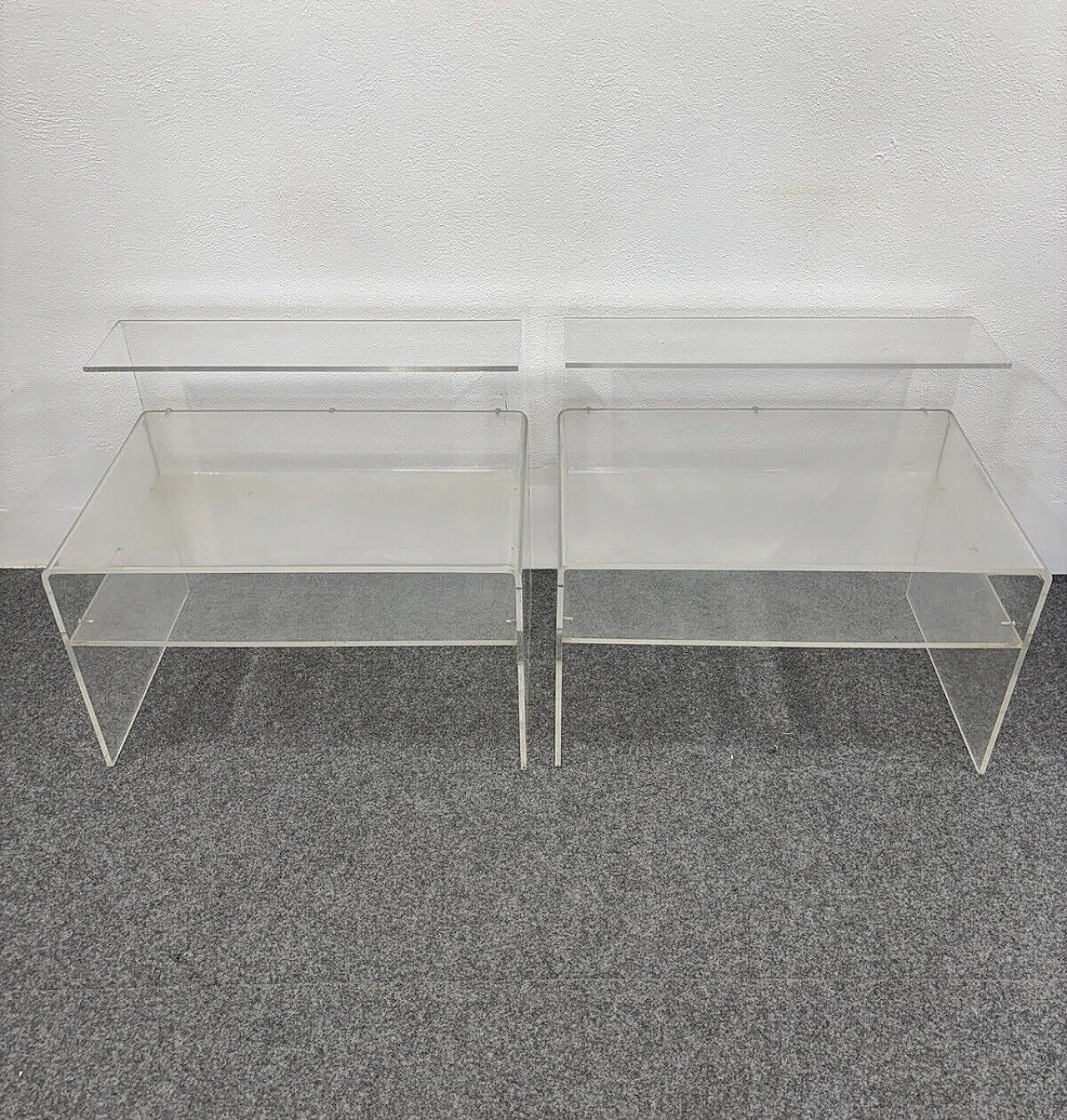 Pair of Space Age transparent acrylic bedside tables, 1970s 3