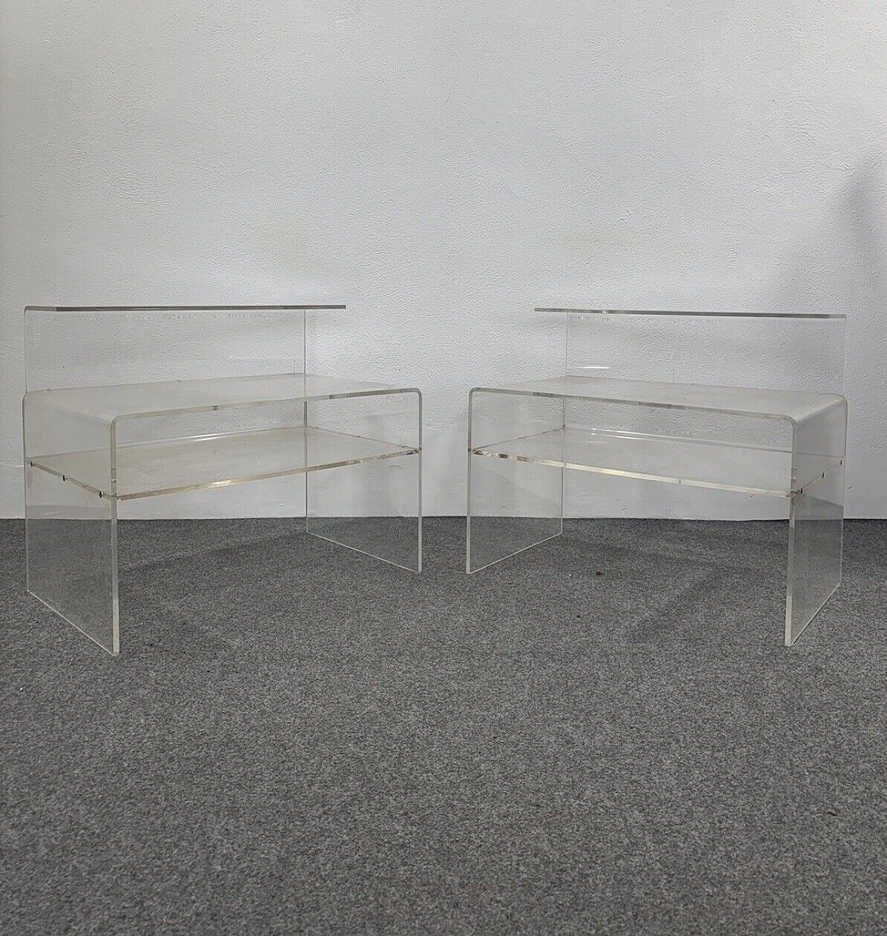 Pair of Space Age transparent acrylic bedside tables, 1970s 9