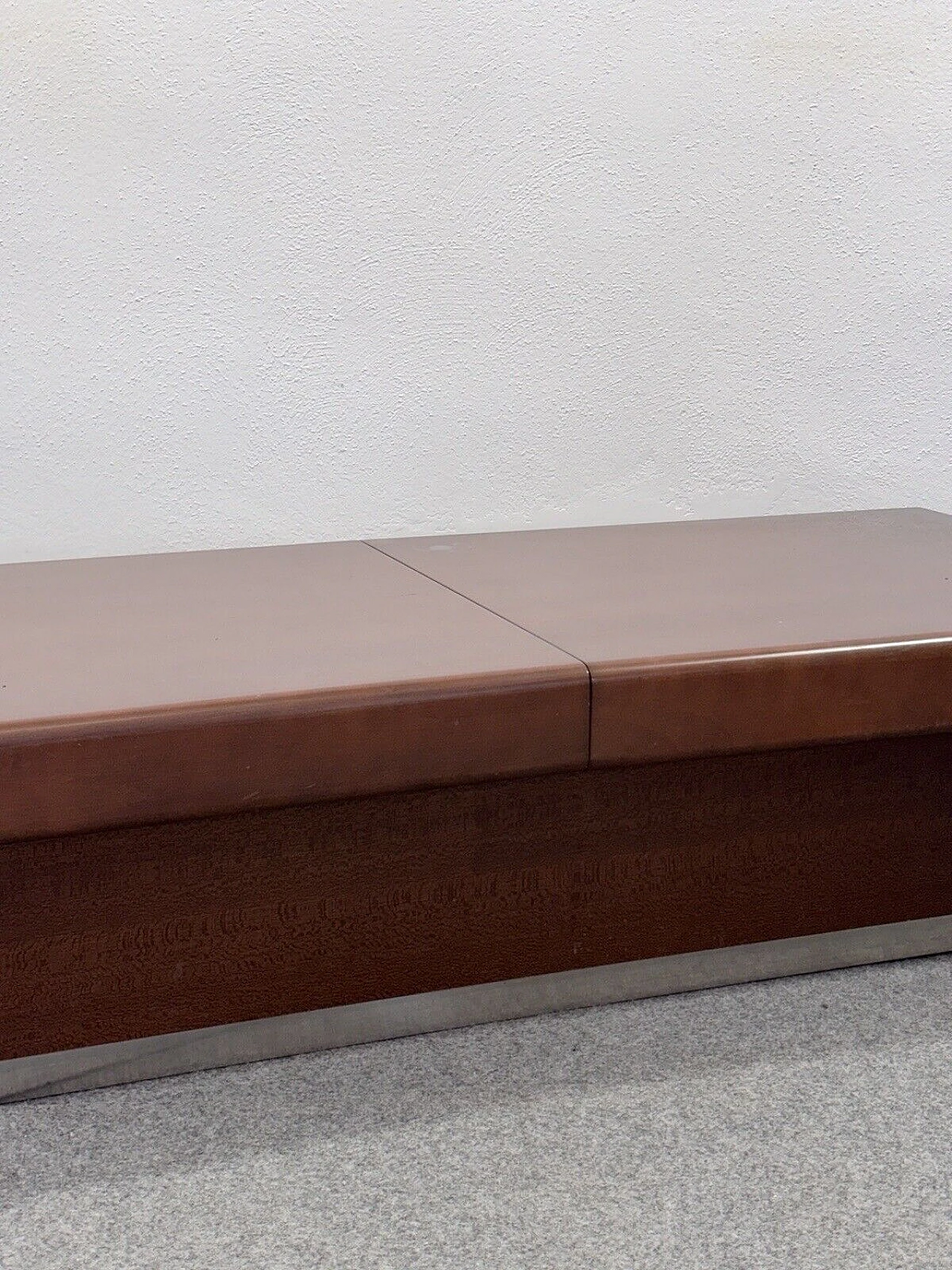 Space Age wood and metal coffee table with bar compartment, 1960s 2