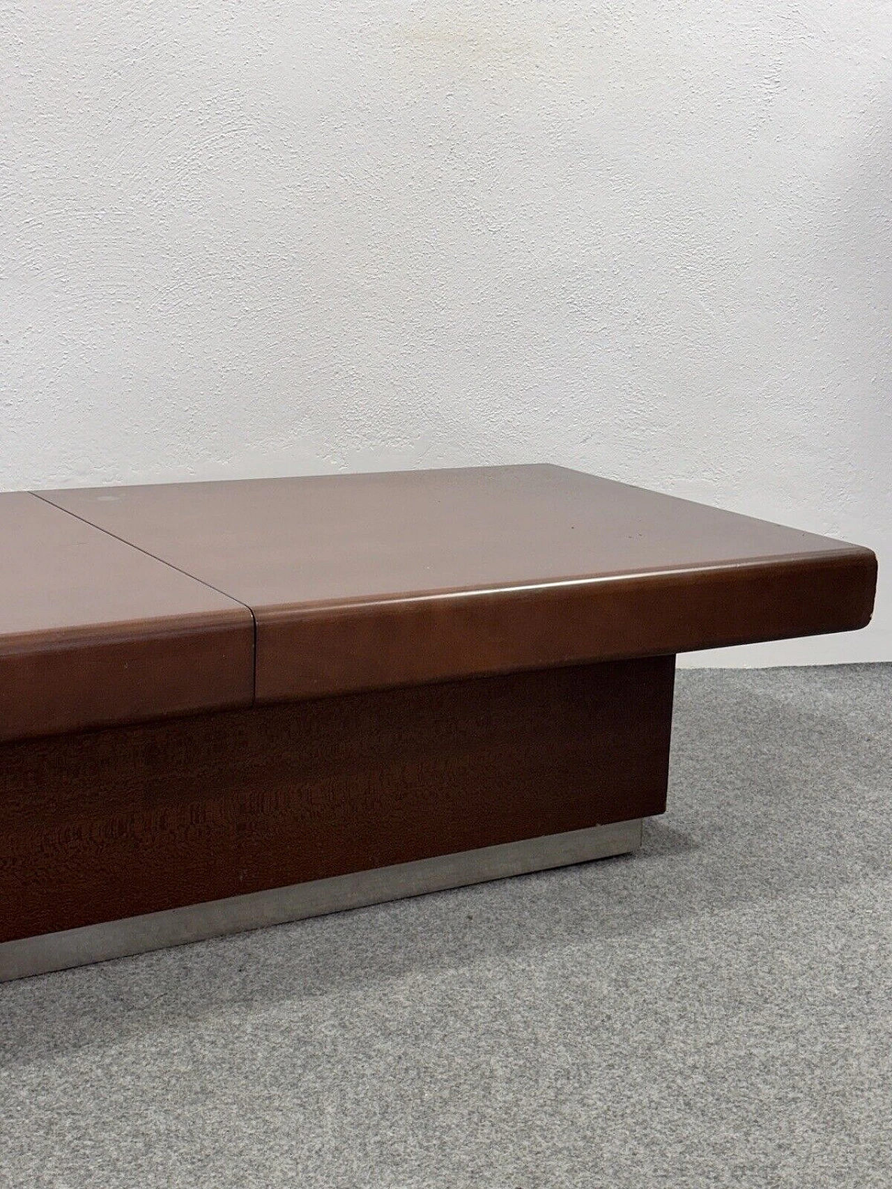 Space Age wood and metal coffee table with bar compartment, 1960s 3