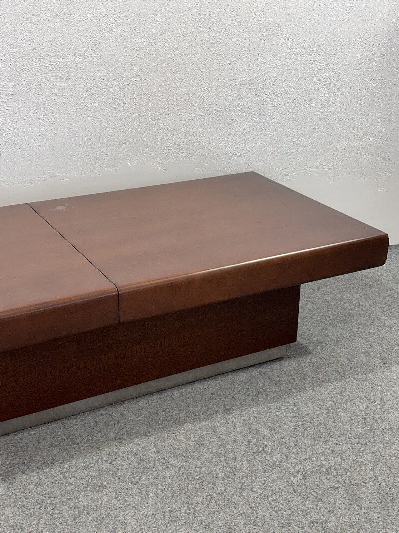 Space Age wood and metal coffee table with bar compartment, 1960s 6