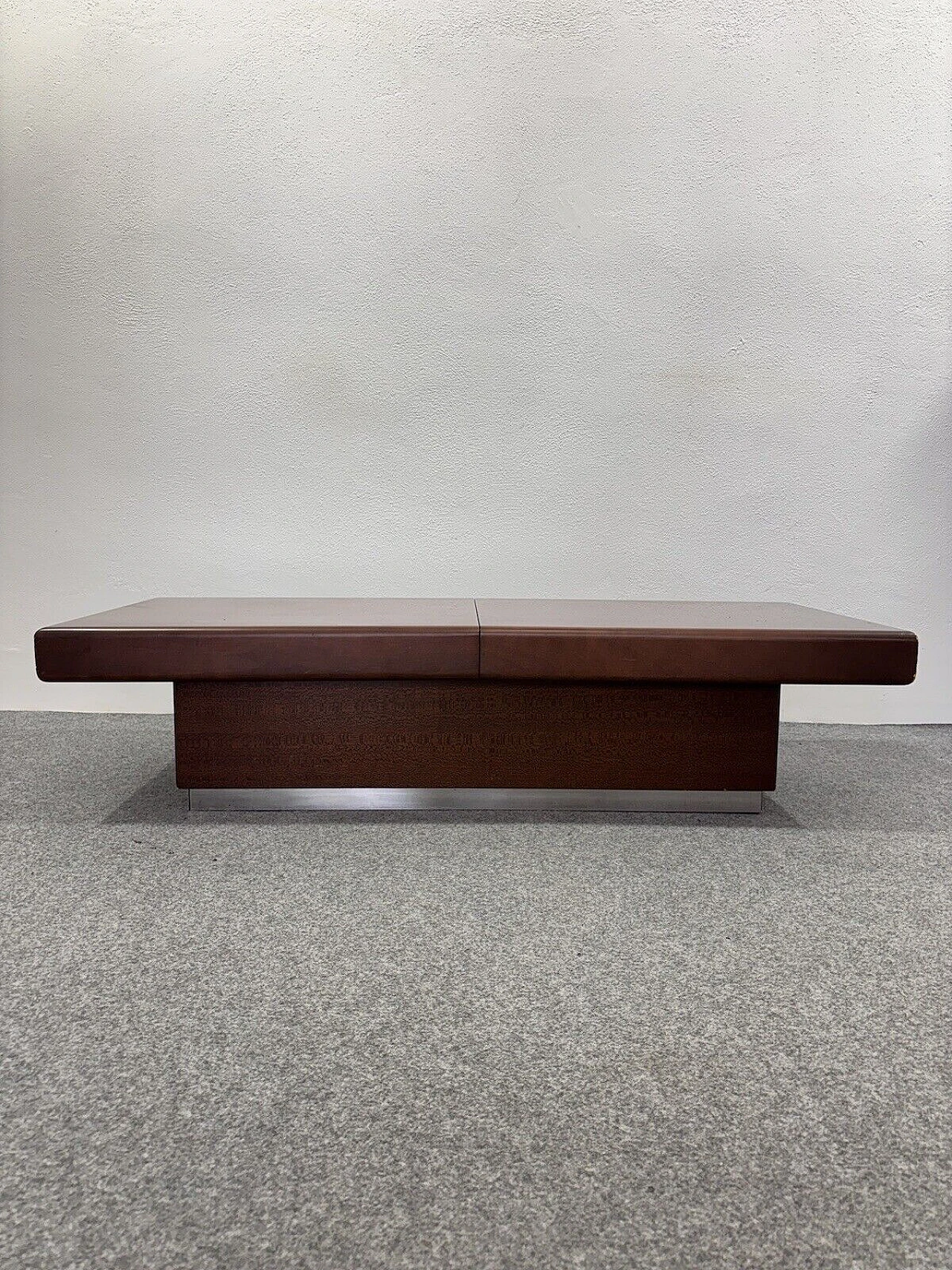 Space Age wood and metal coffee table with bar compartment, 1960s 8