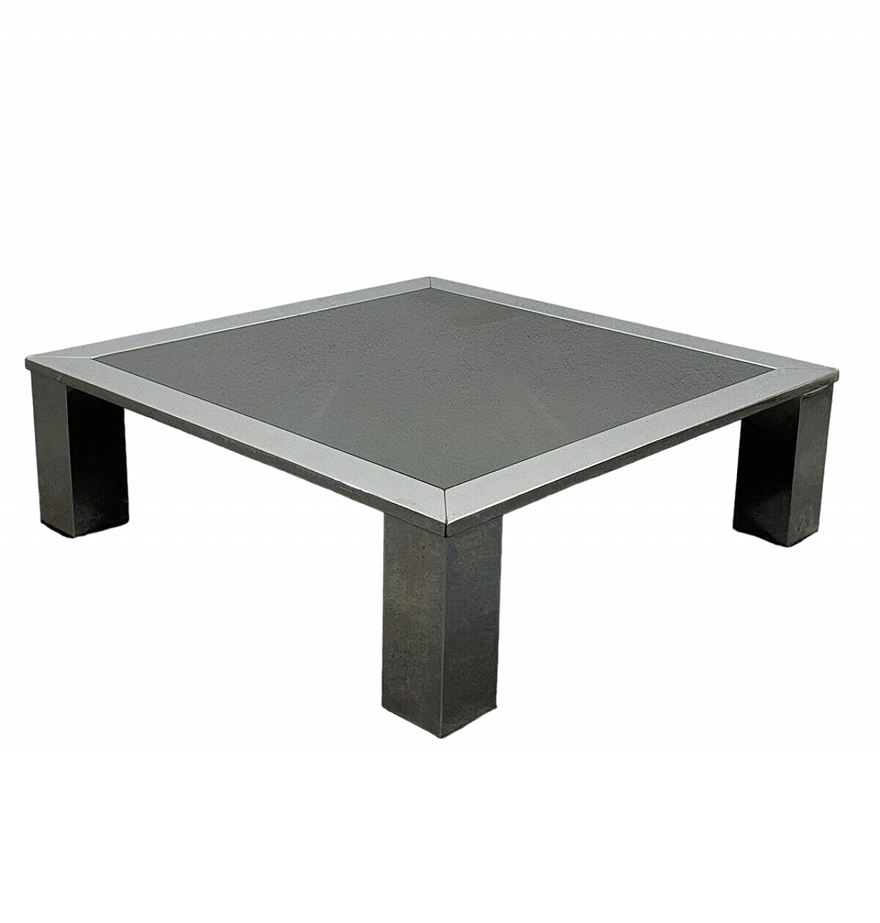 Square steel and smoked crystal coffee table by Saporiti, 1970s 10