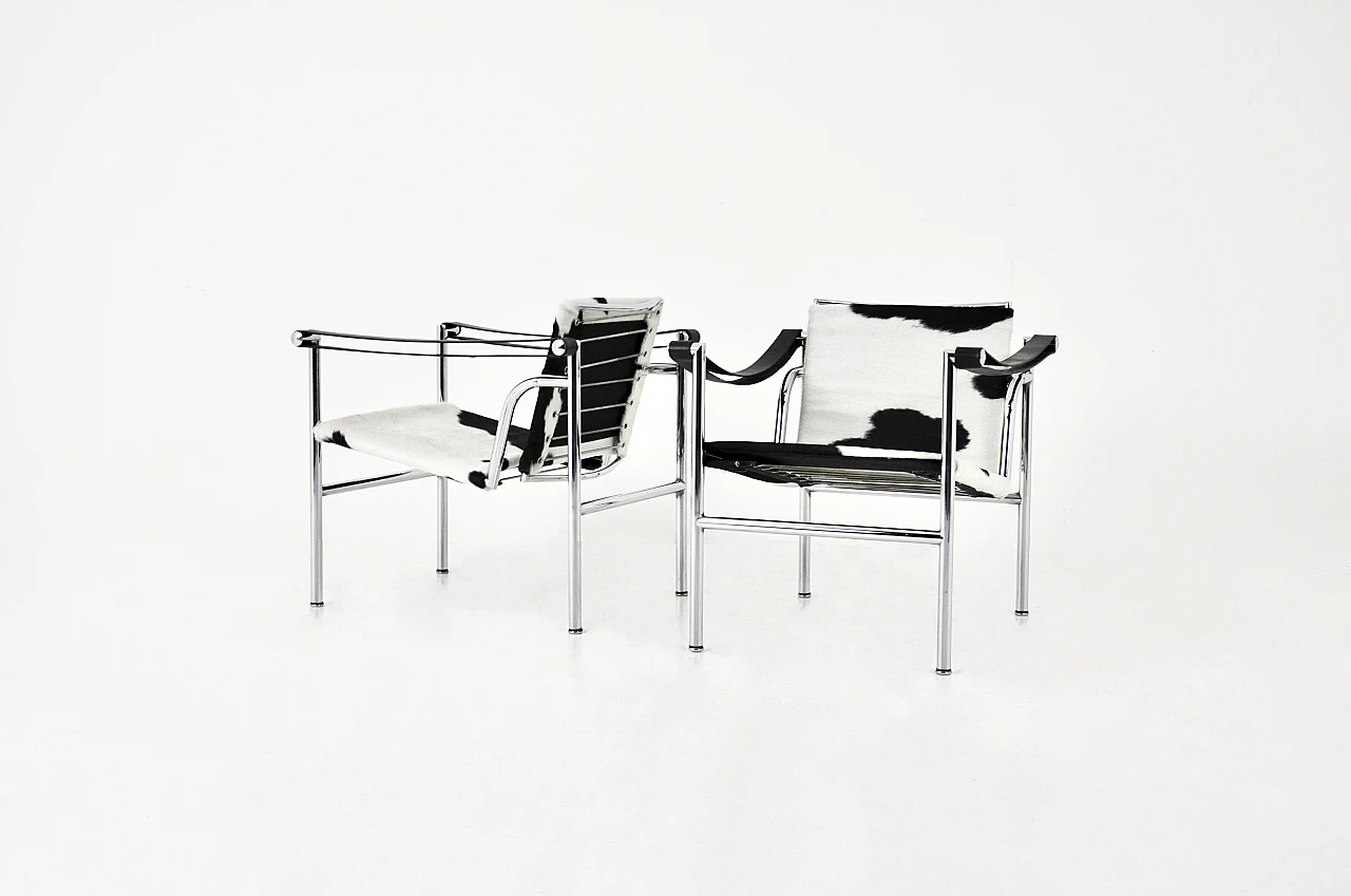 Pair of leather LC1 armchairs by Le Corbusier for Cassina, 1970s 1