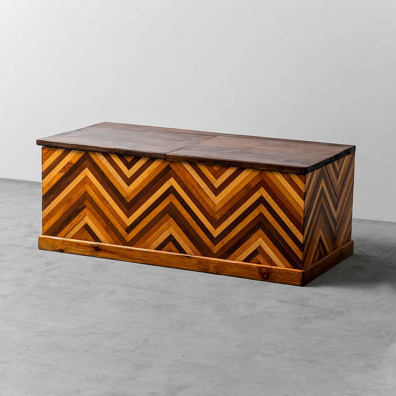 Wooden chest with geometric design, 1950s 1