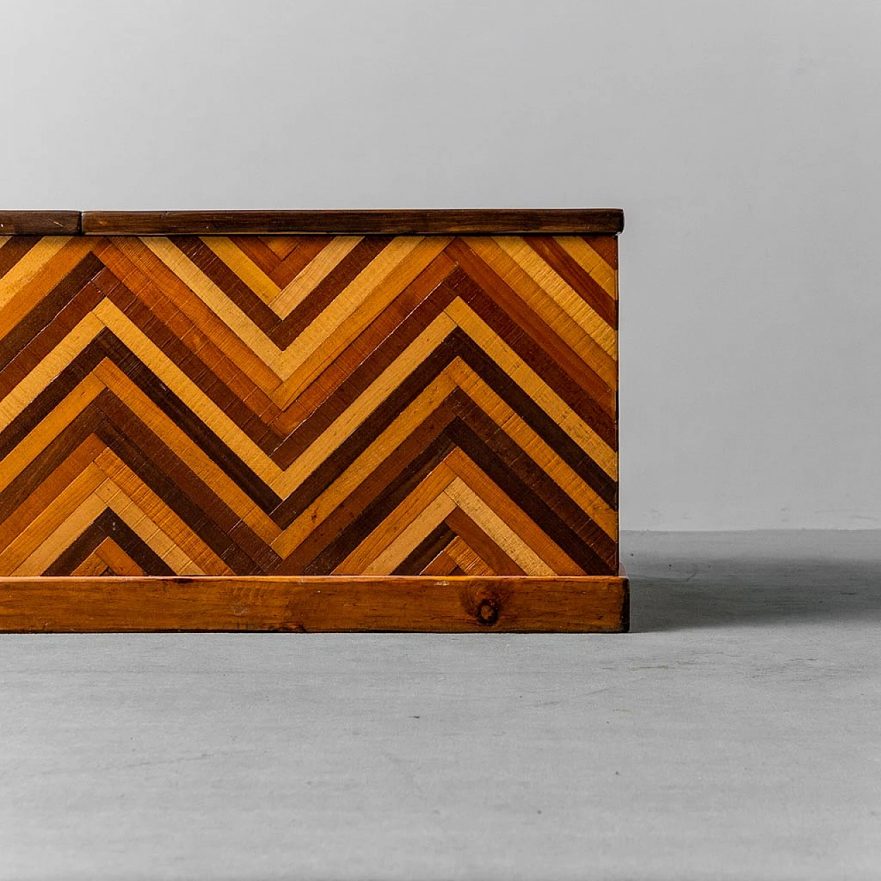 Wooden chest with geometric design, 1950s 2