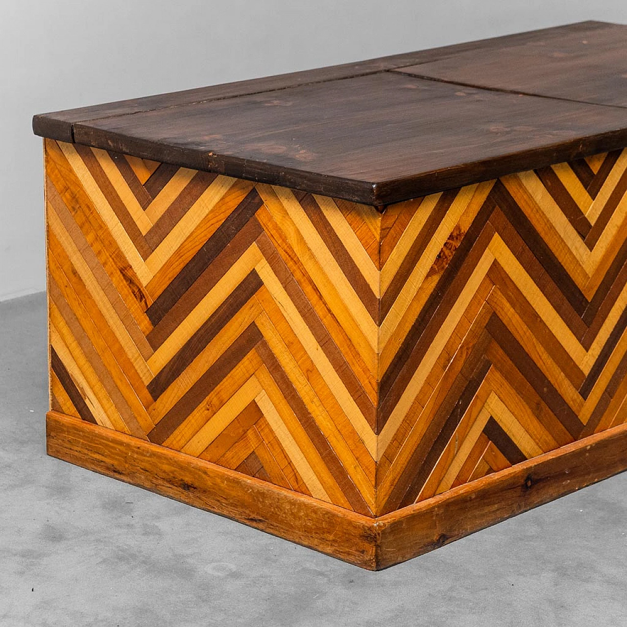 Wooden chest with geometric design, 1950s 3