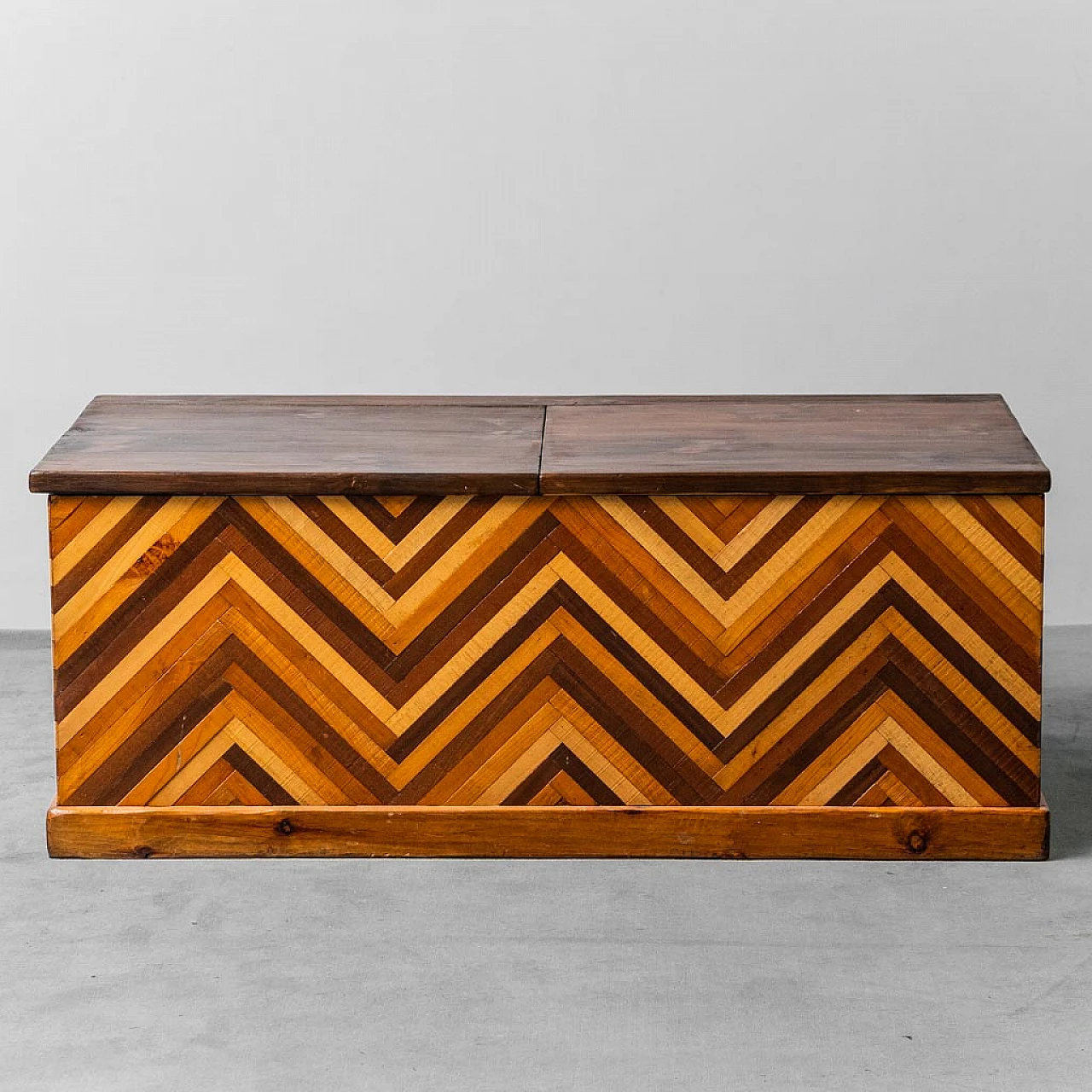 Wooden chest with geometric design, 1950s 5