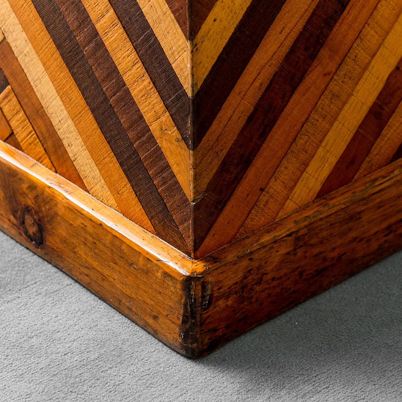 Wooden chest with geometric design, 1950s 6