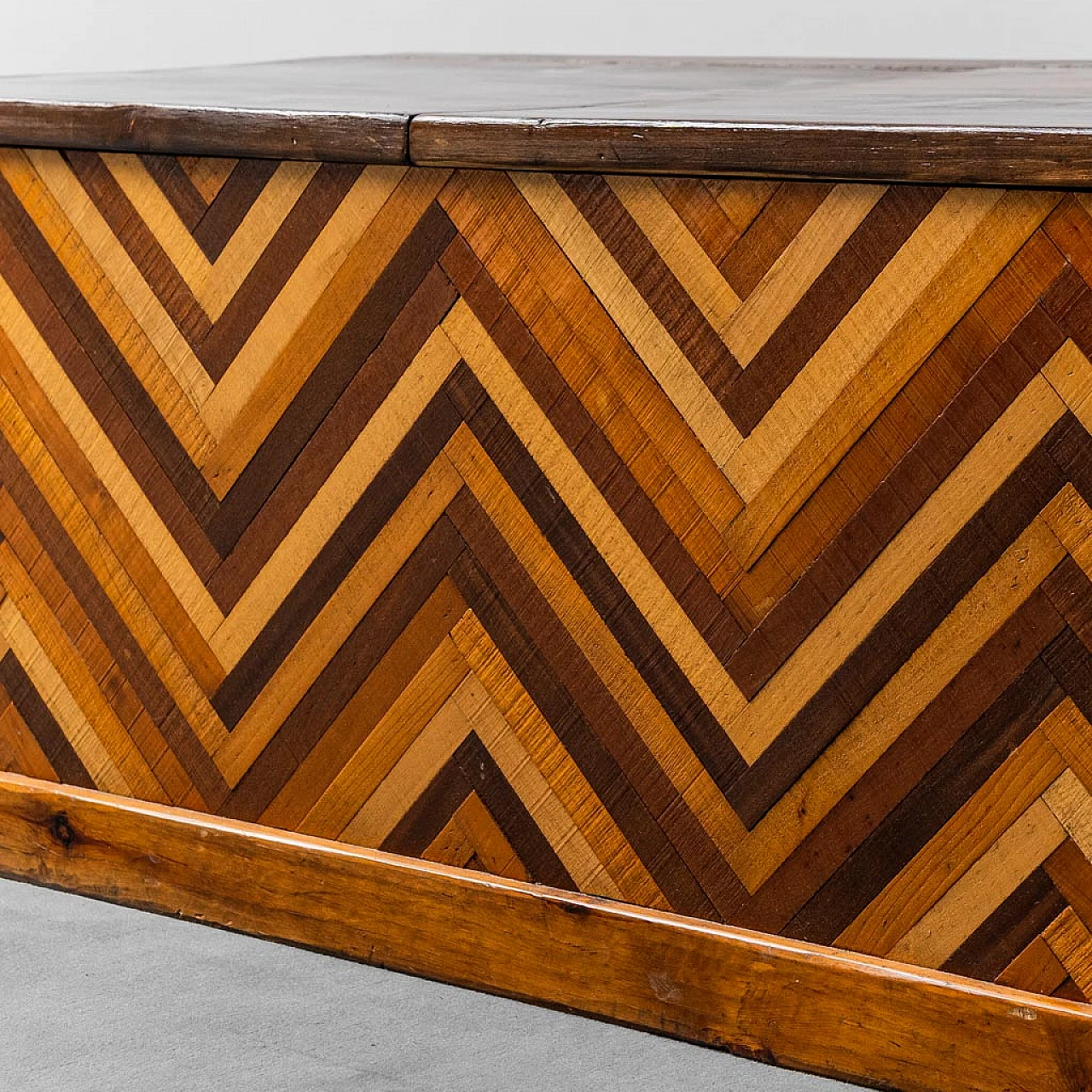 Wooden chest with geometric design, 1950s 7