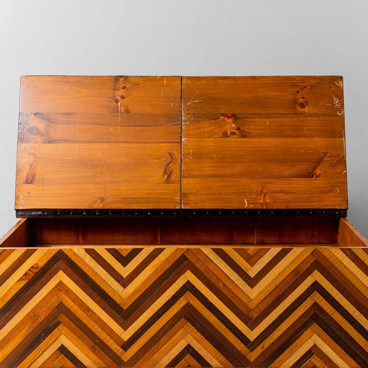 Wooden chest with geometric design, 1950s 11