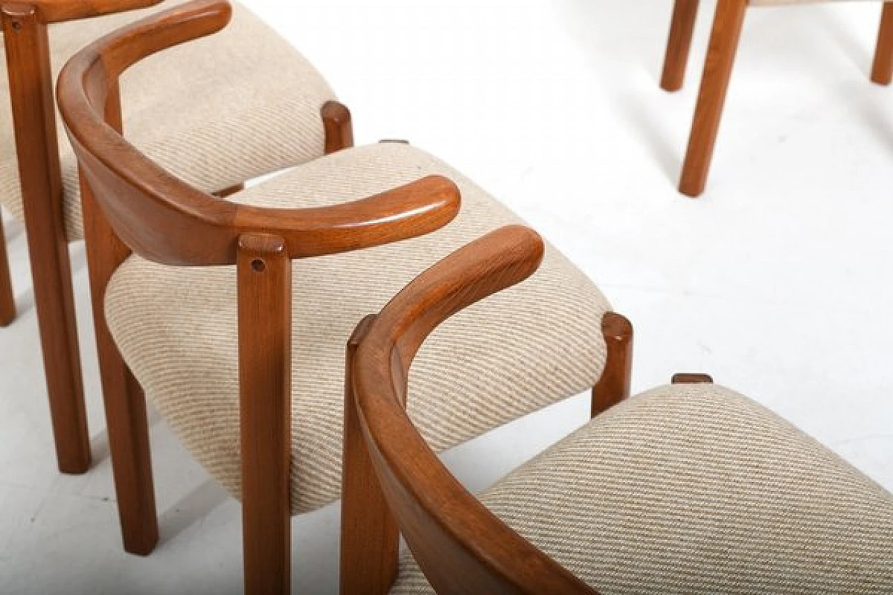 5 Cow Horn chairs in teak and fabric by Dyrlund, 1970s 5