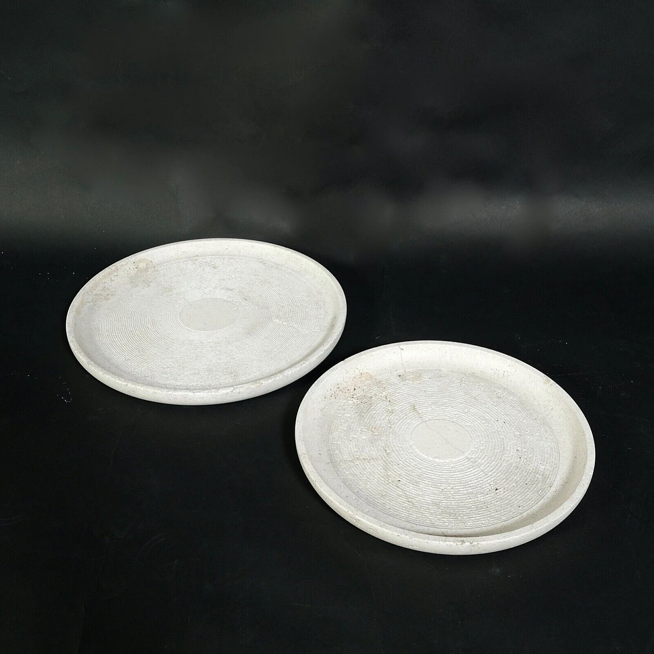 Pair of round travertine trays by Design Ants, 1970s 12