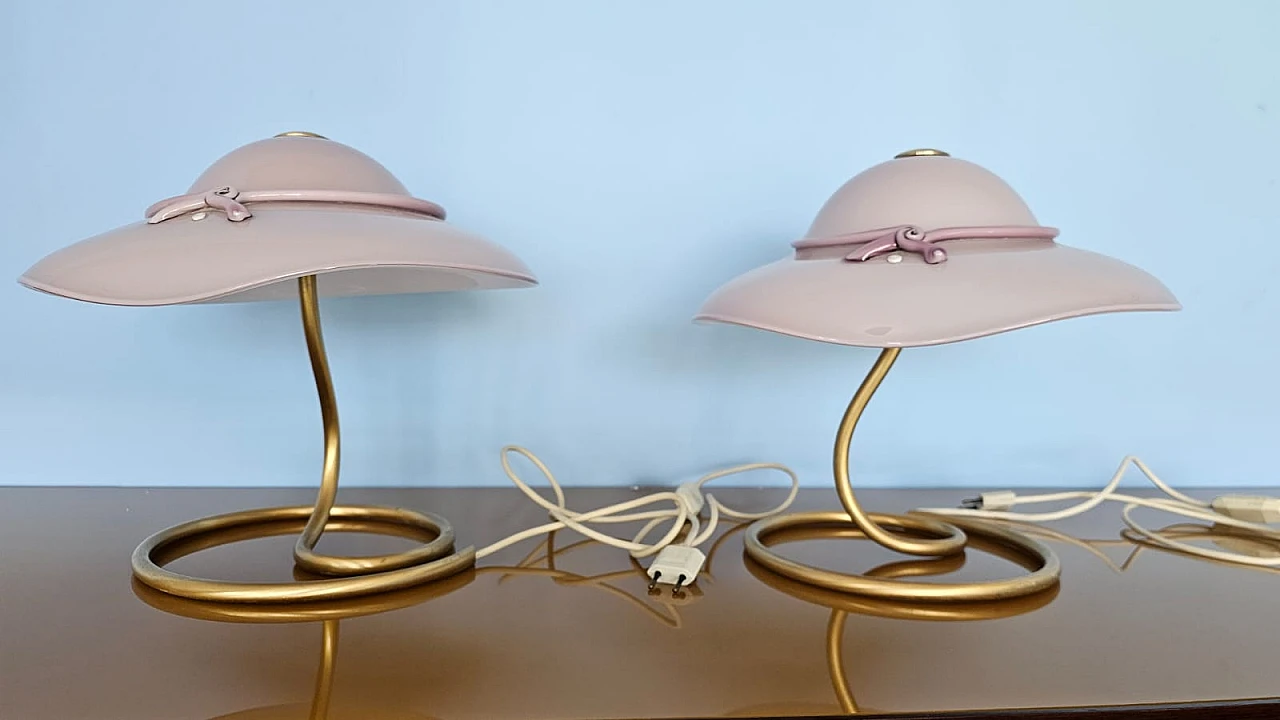 Pair of table lamps & a floor lamp in pink glass by La Murrina, 1980s 6