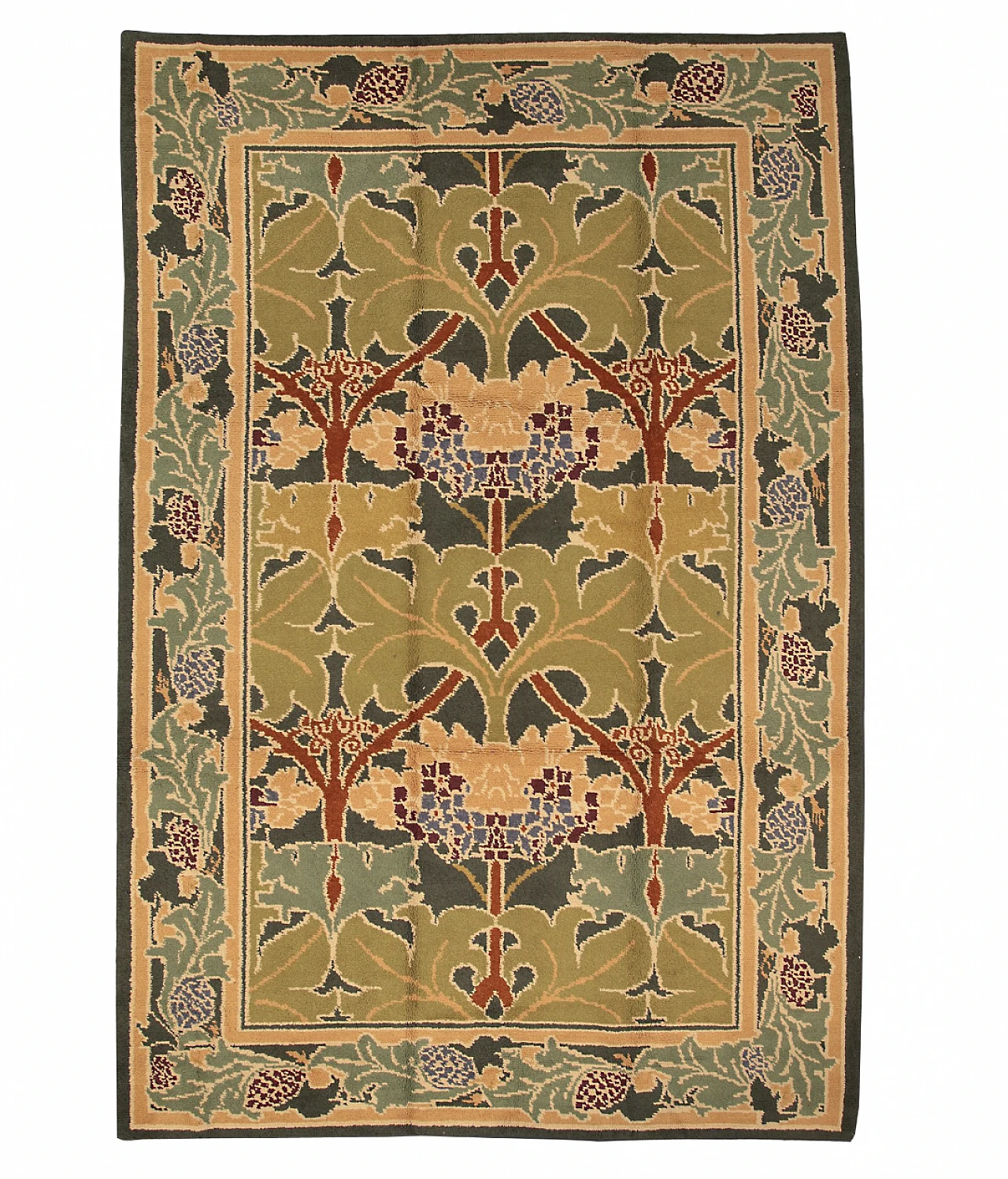 Olive-green wool carpet, 50s 5