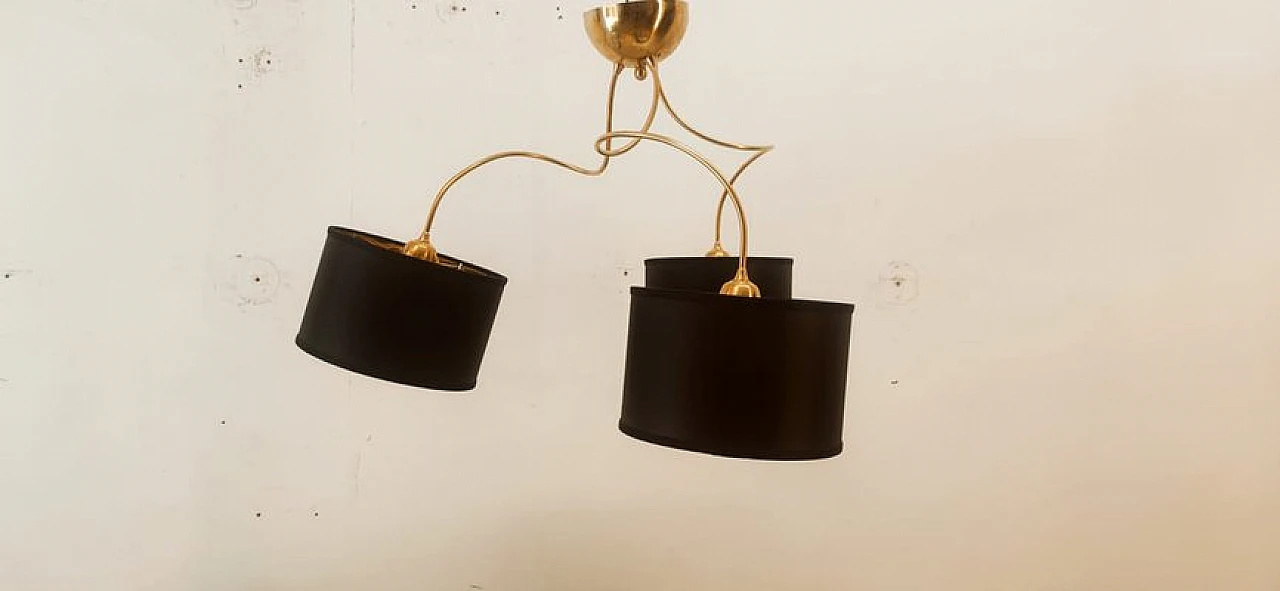 Brass and black fabric adjustable three-light chandelier, 1970s 21