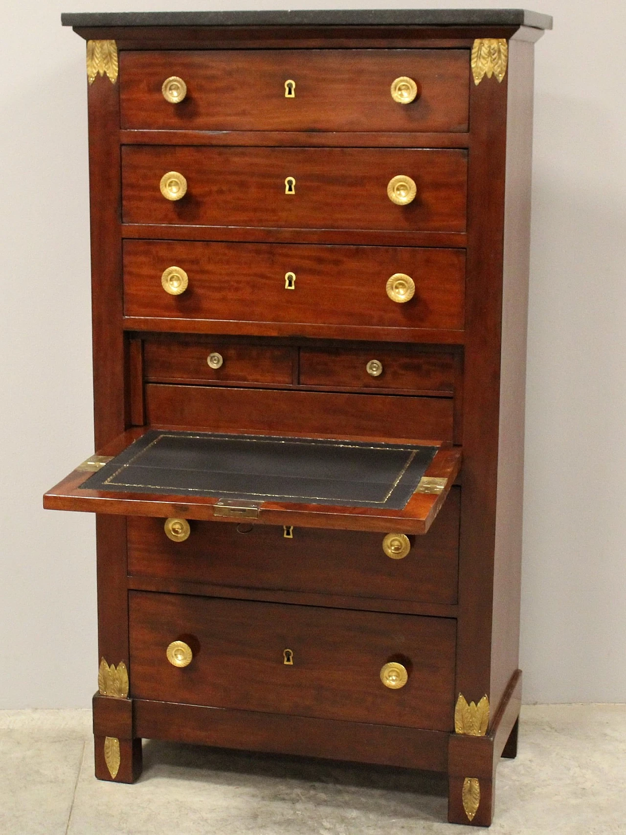 Empire mahogany secrétaire with marble top, early 19th century 1