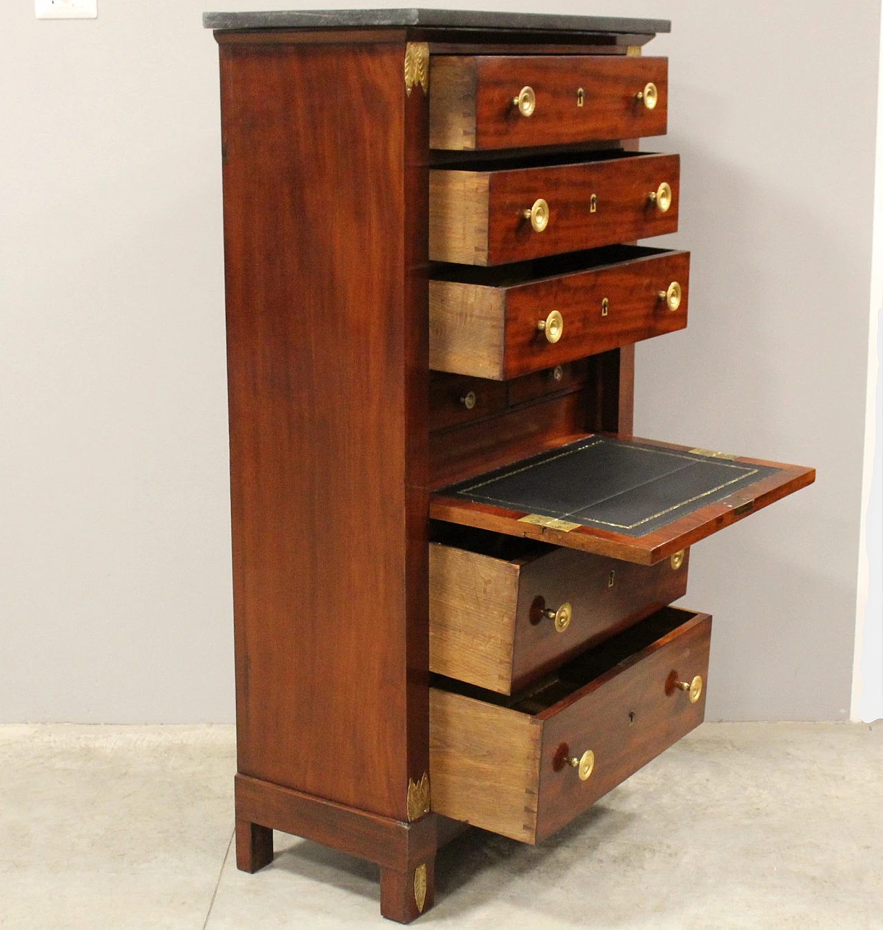 Empire mahogany secrétaire with marble top, early 19th century 8