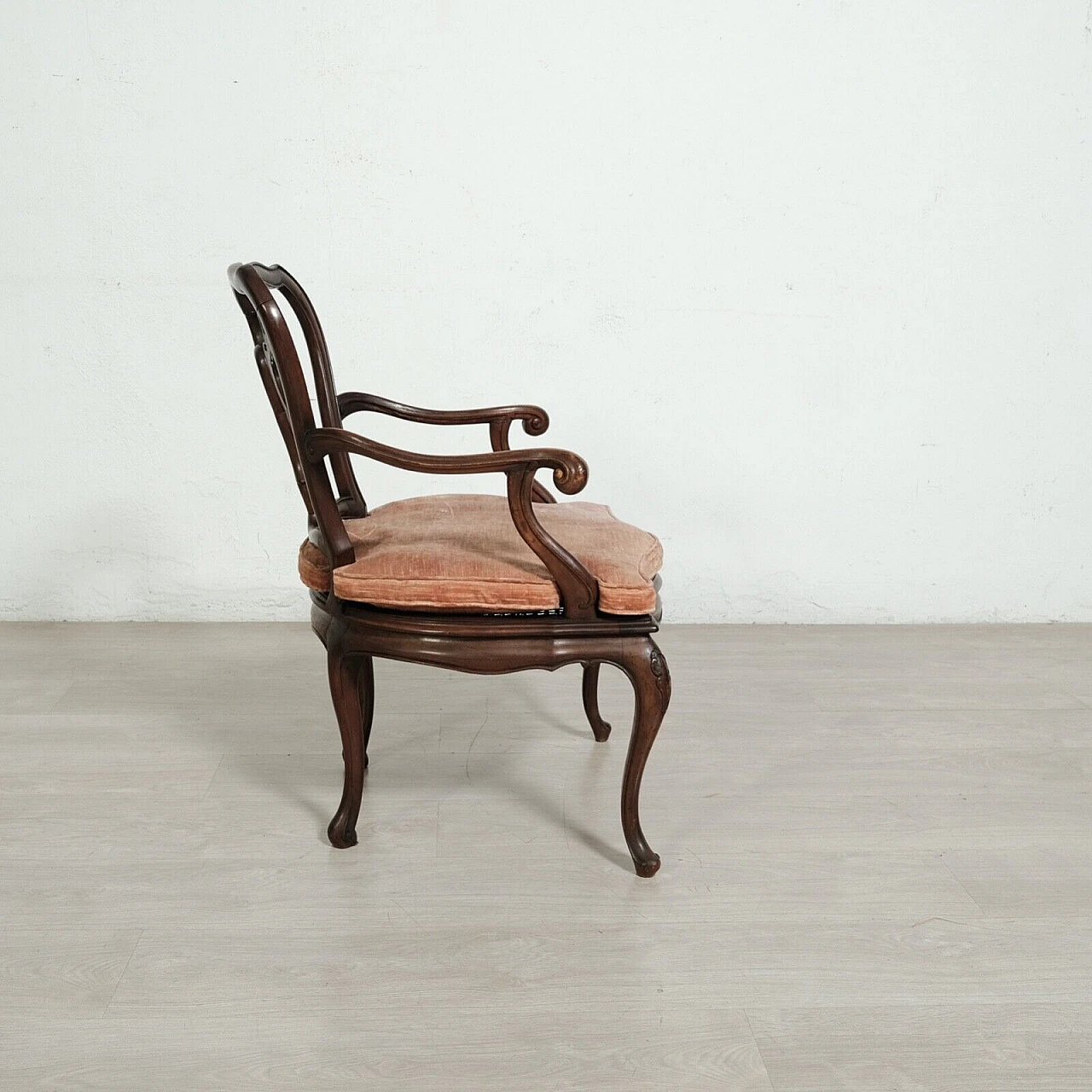 Wood and Vienna straw armchair with pink cushion, early 20th century 3