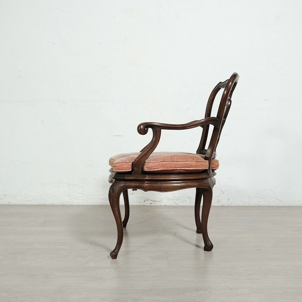 Wood and Vienna straw armchair with pink cushion, early 20th century 5