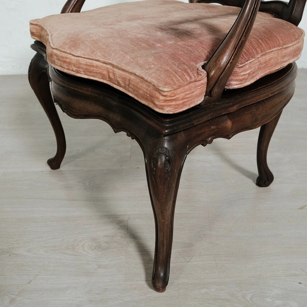 Wood and Vienna straw armchair with pink cushion, early 20th century 7