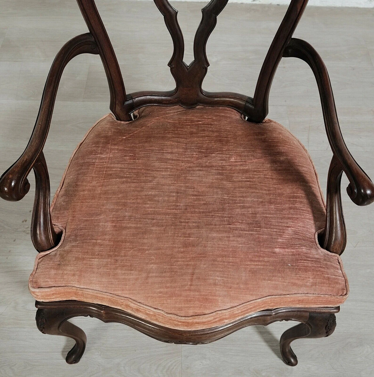 Wood and Vienna straw armchair with pink cushion, early 20th century 8