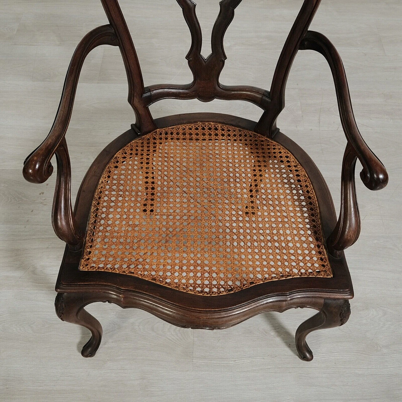 Wood and Vienna straw armchair with pink cushion, early 20th century 9