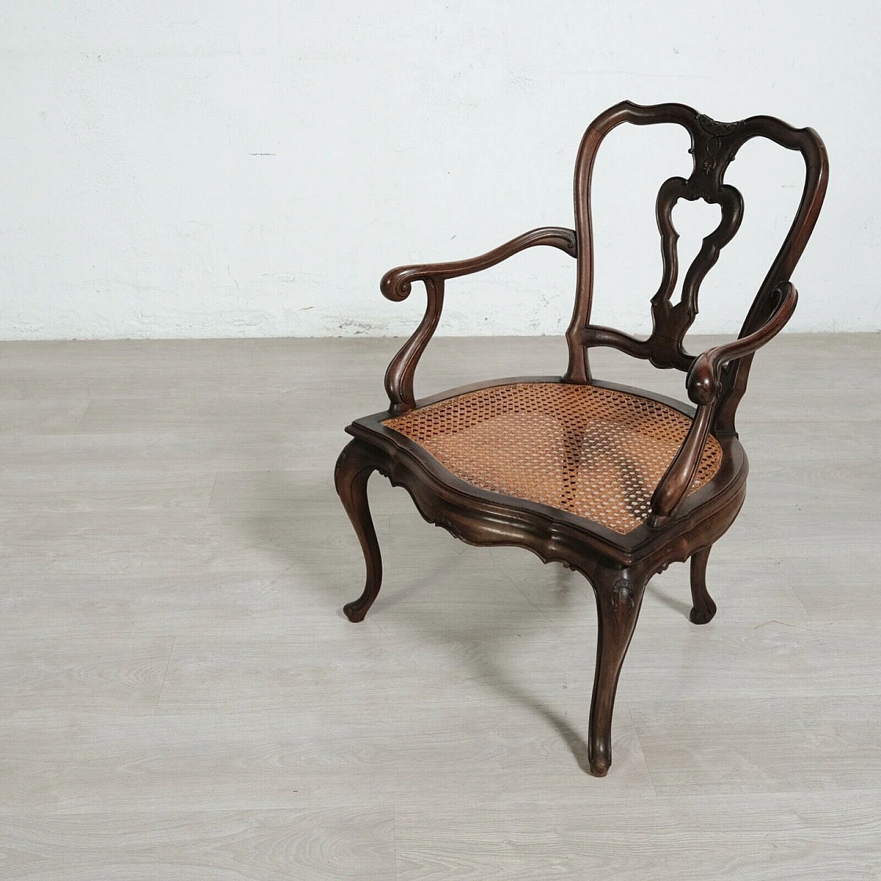 Wood and Vienna straw armchair with pink cushion, early 20th century 10