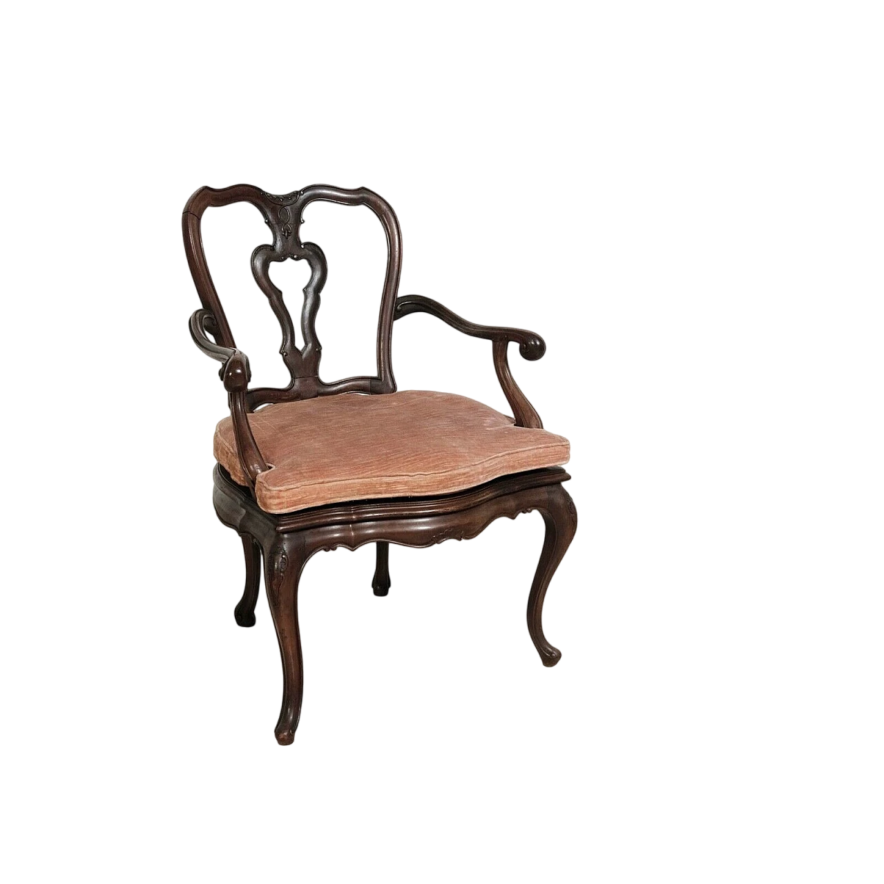 Wood and Vienna straw armchair with pink cushion, early 20th century 15