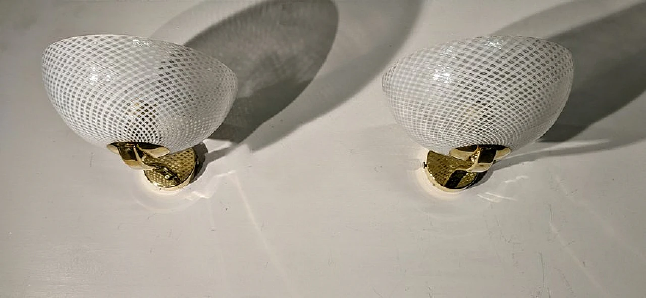 Pair of Murano glass and gilded metal wall lights, 1950s 1