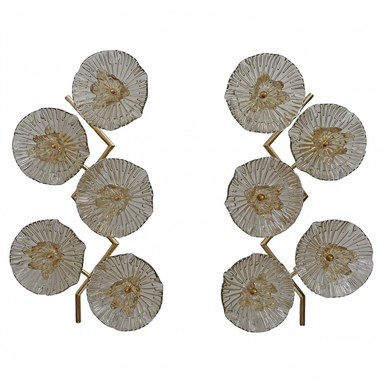 Pair of brass wall lights with Murano glass flowers, 1990s 1