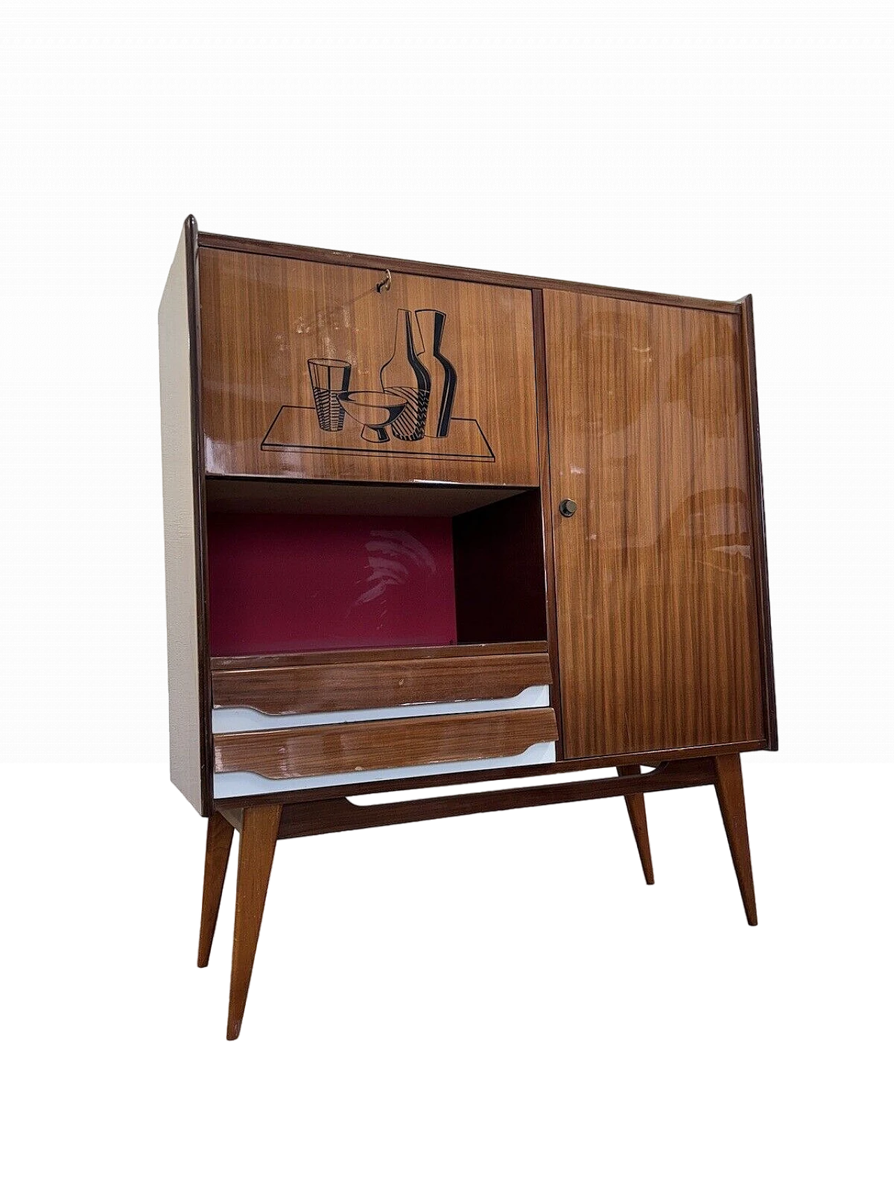 Wood and glass bar cabinet with decoration, 1950s 3