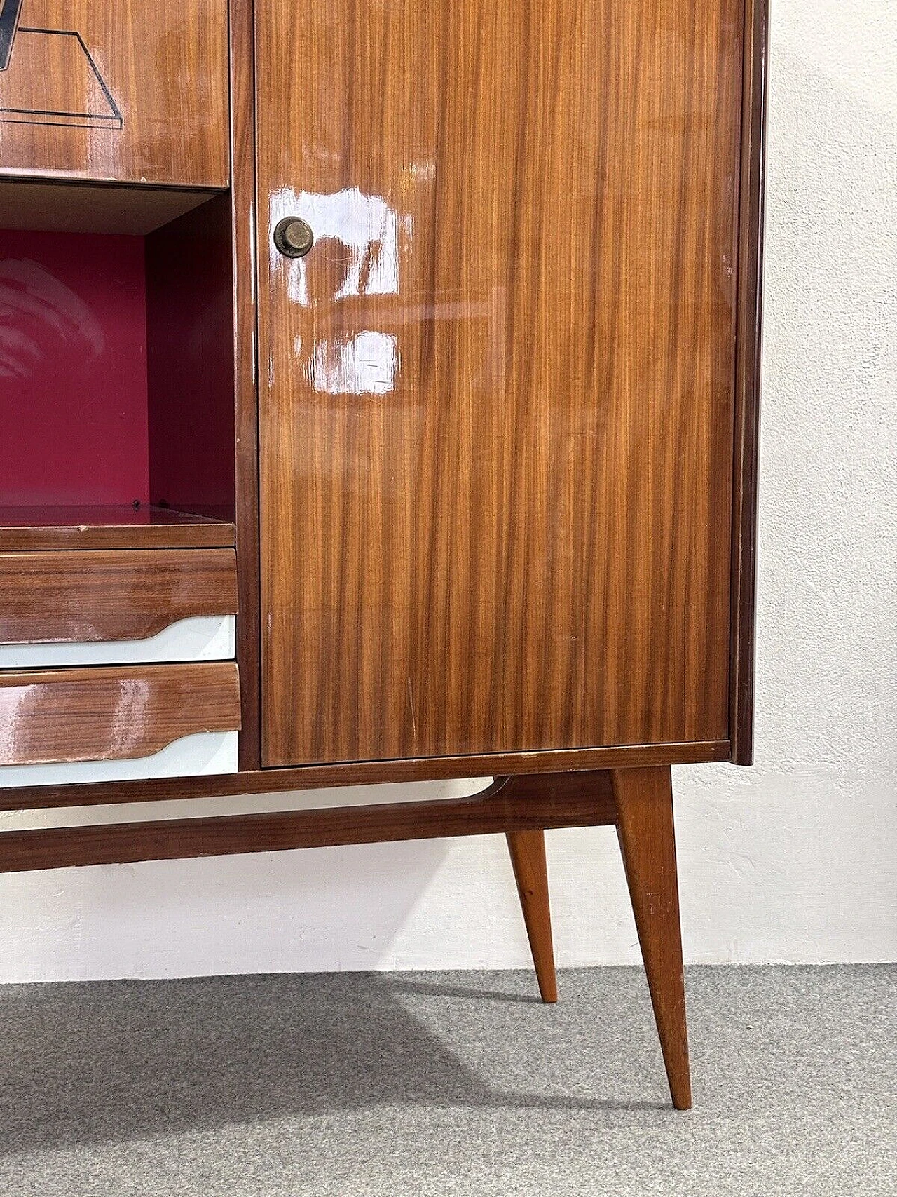 Wood and glass bar cabinet with decoration, 1950s 6