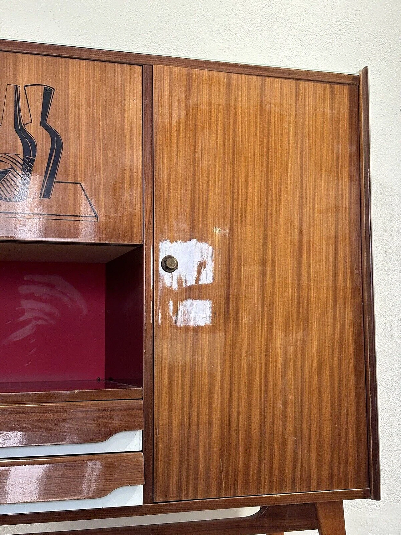 Wood and glass bar cabinet with decoration, 1950s 7